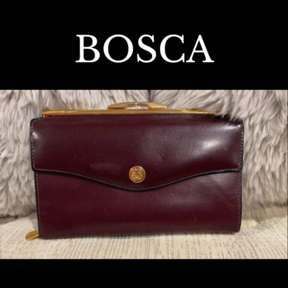 Vintage BOSCA leather tri-fold checkbook wallet/clutch with gold hardware - Picture 1 of 9